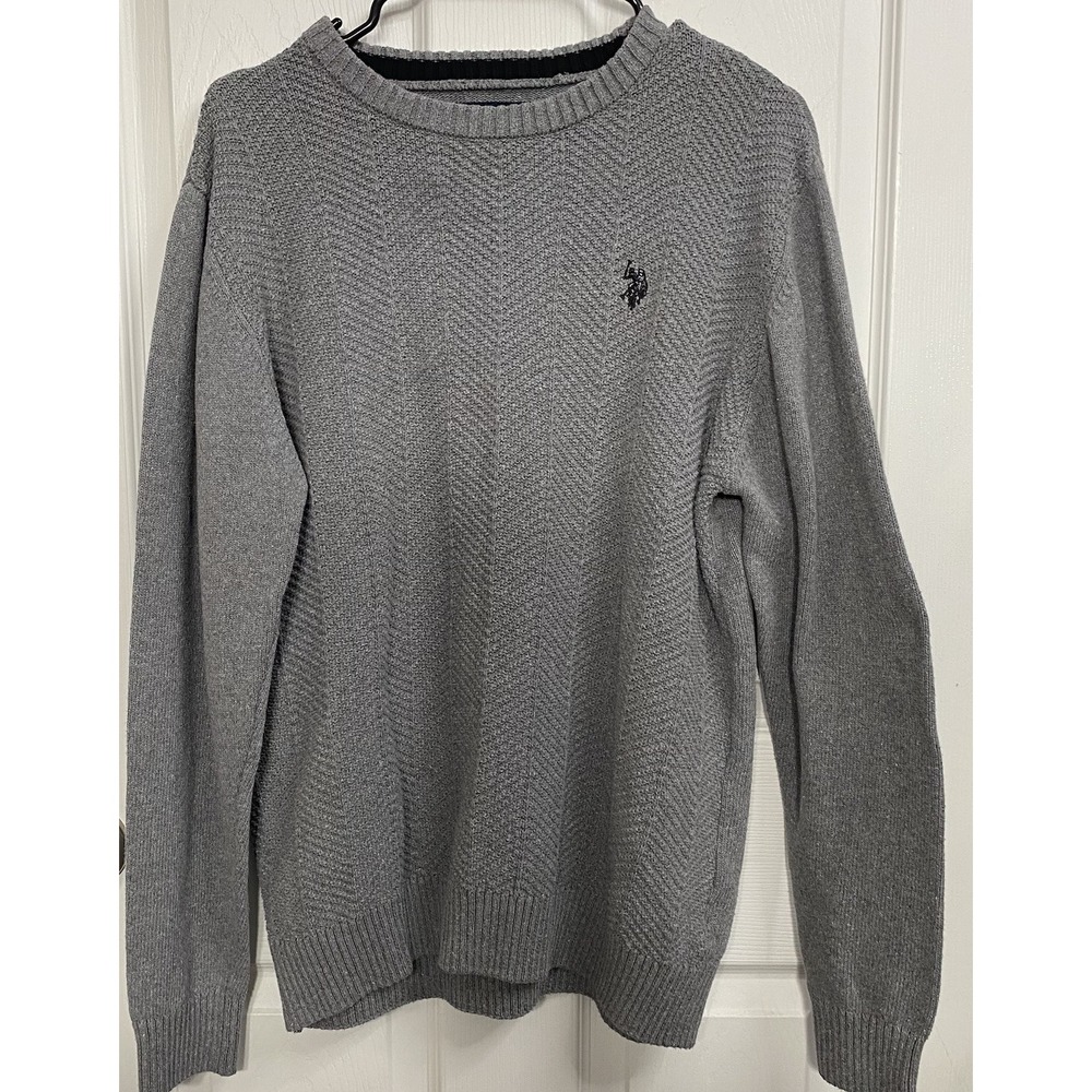 VINTAGE 90s US Polo Crew Neck Cotton Logo Sweater -‎ Gray Sz. M